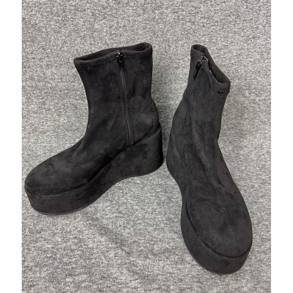 Wild Pair Black Platform Wedge Ankle Boots Women's Size 8M Side Zip